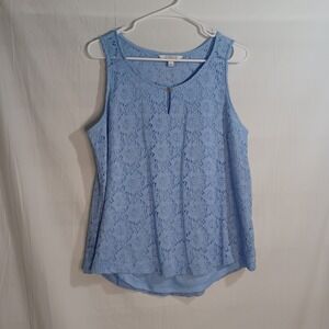 Women's Company Ellen Tracy Blue Floral Crochet Outer Blouse w/Lining Size Large